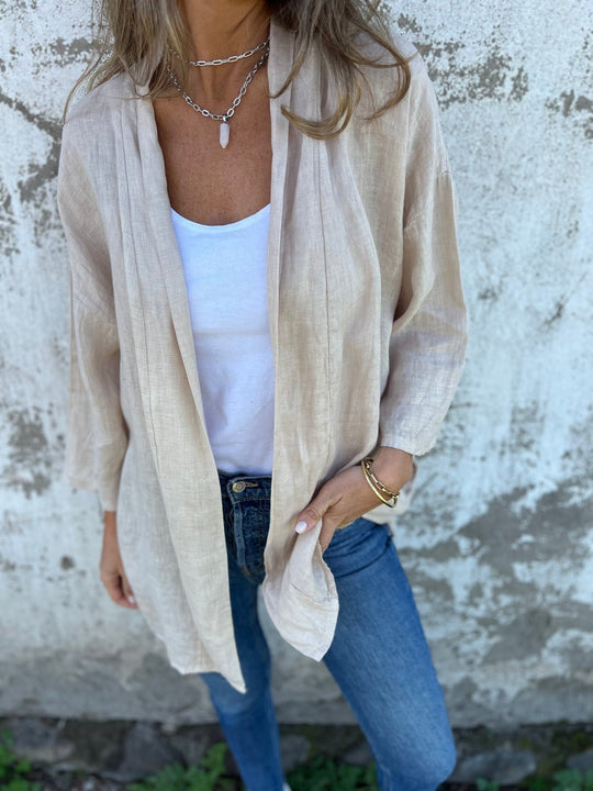 Linen Cardigan with Ruffles