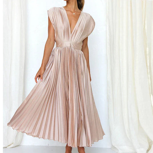 Irish - Pleated V-Neck Midi Dress