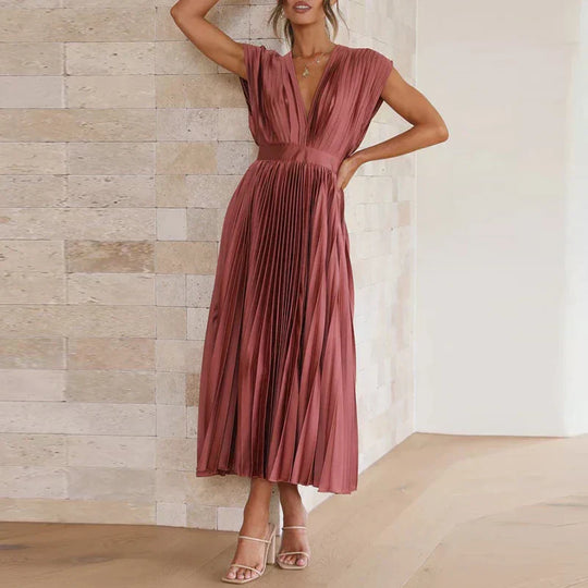 Irish - Pleated V-Neck Midi Dress