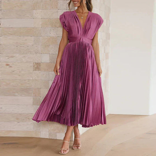 Irish - Pleated V-Neck Midi Dress