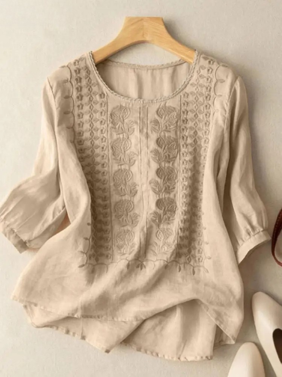 Florence | Embroidered Cotton Boho Blouse (Small Fit)