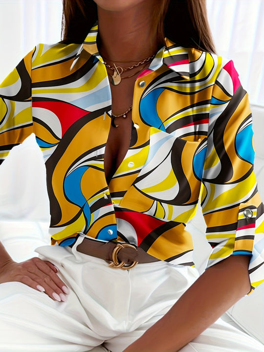 Celine™ | Long Sleeve V-Neck Printed Blouse