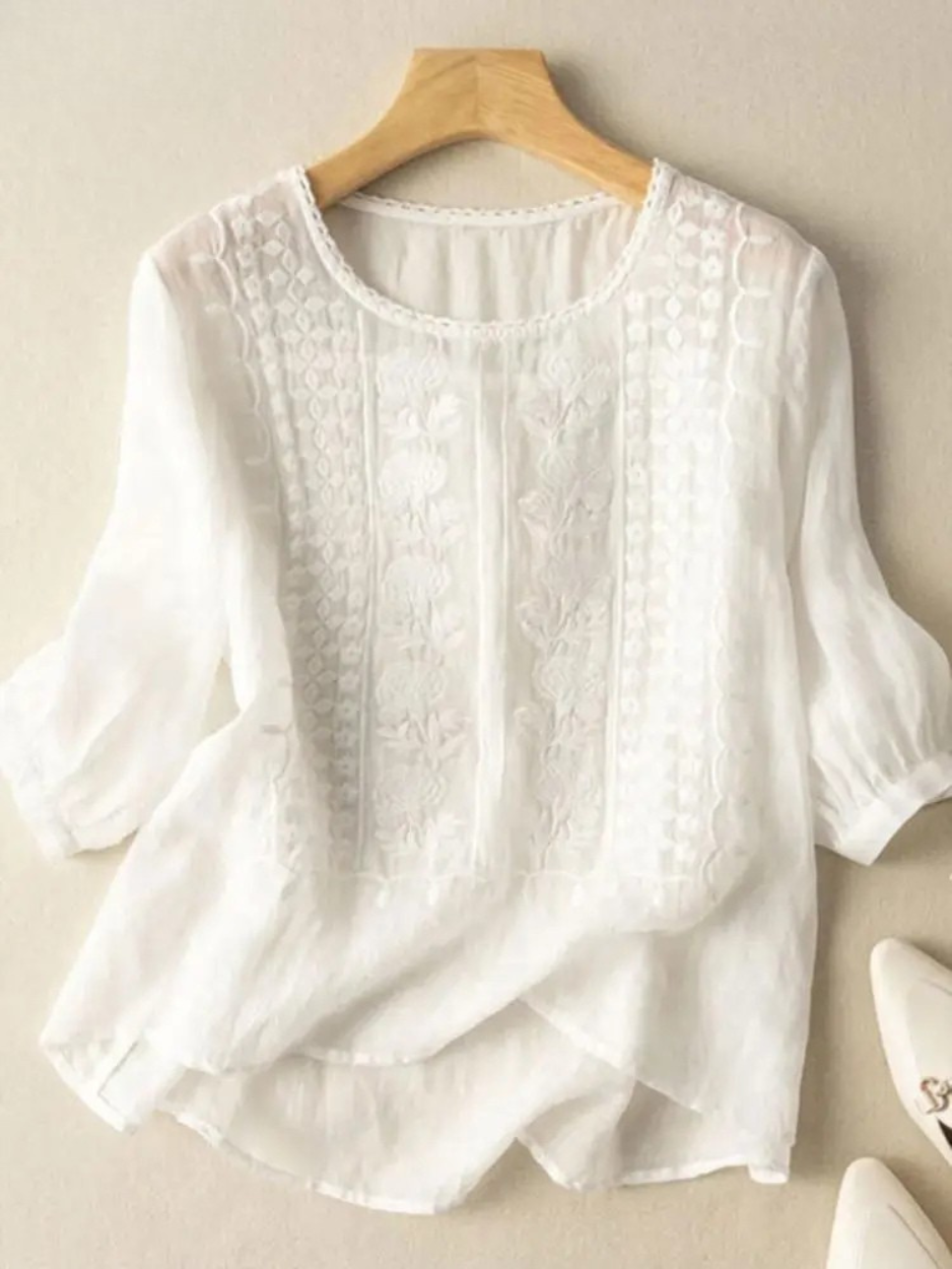 Florence™ | Embroidered Cotton Boho Blouse (Small Fit)