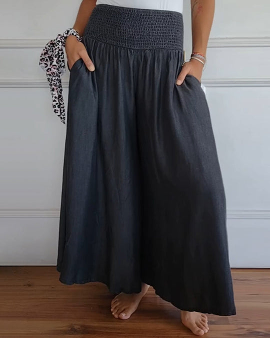 Maya™ | Flowy Wide-Leg Pants with Smocked Waist