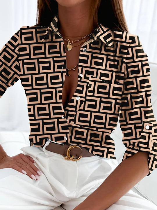 Celine™ | Long Sleeve V-Neck Printed Blouse