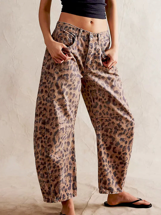 Leopard Print Baggy Jeans