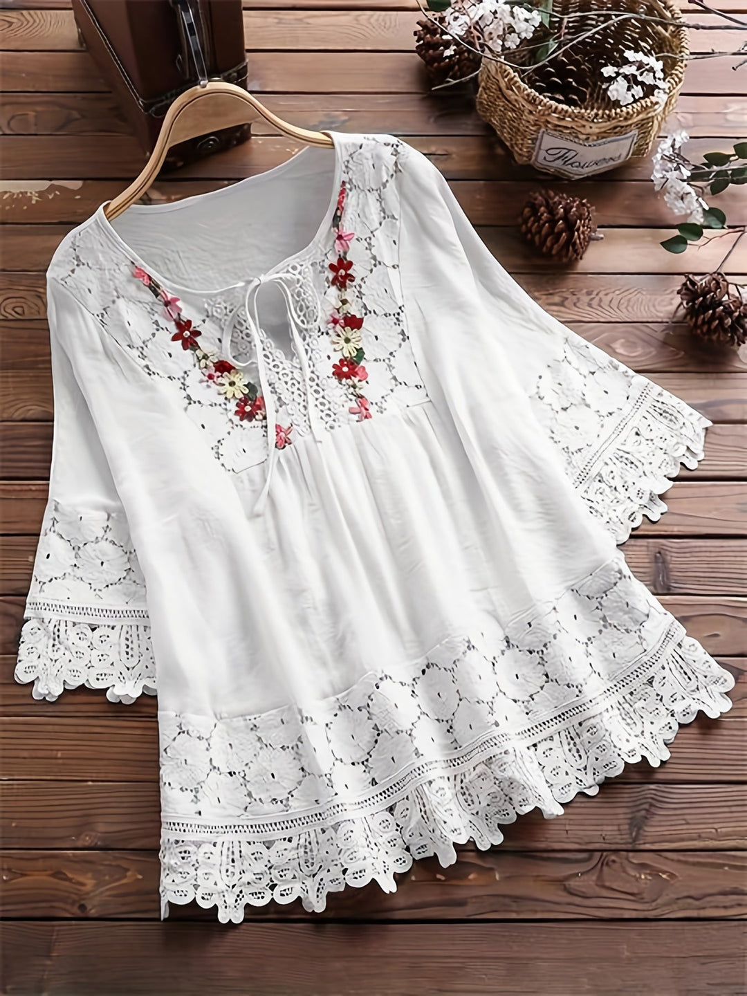 Elegant Lace Patchwork V-Neck Blouse