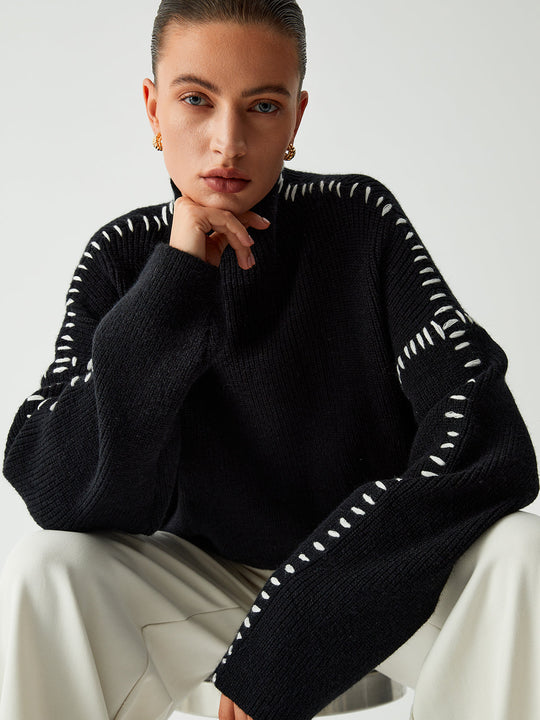 Alma | Oversized Turtleneck Sweater with Piqué Details