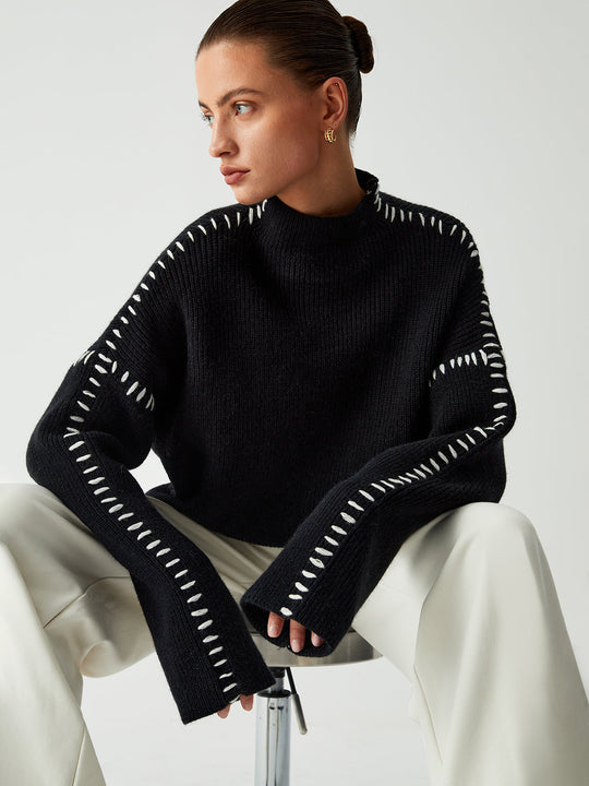 Alma | Oversized Turtleneck Sweater with Piqué Details