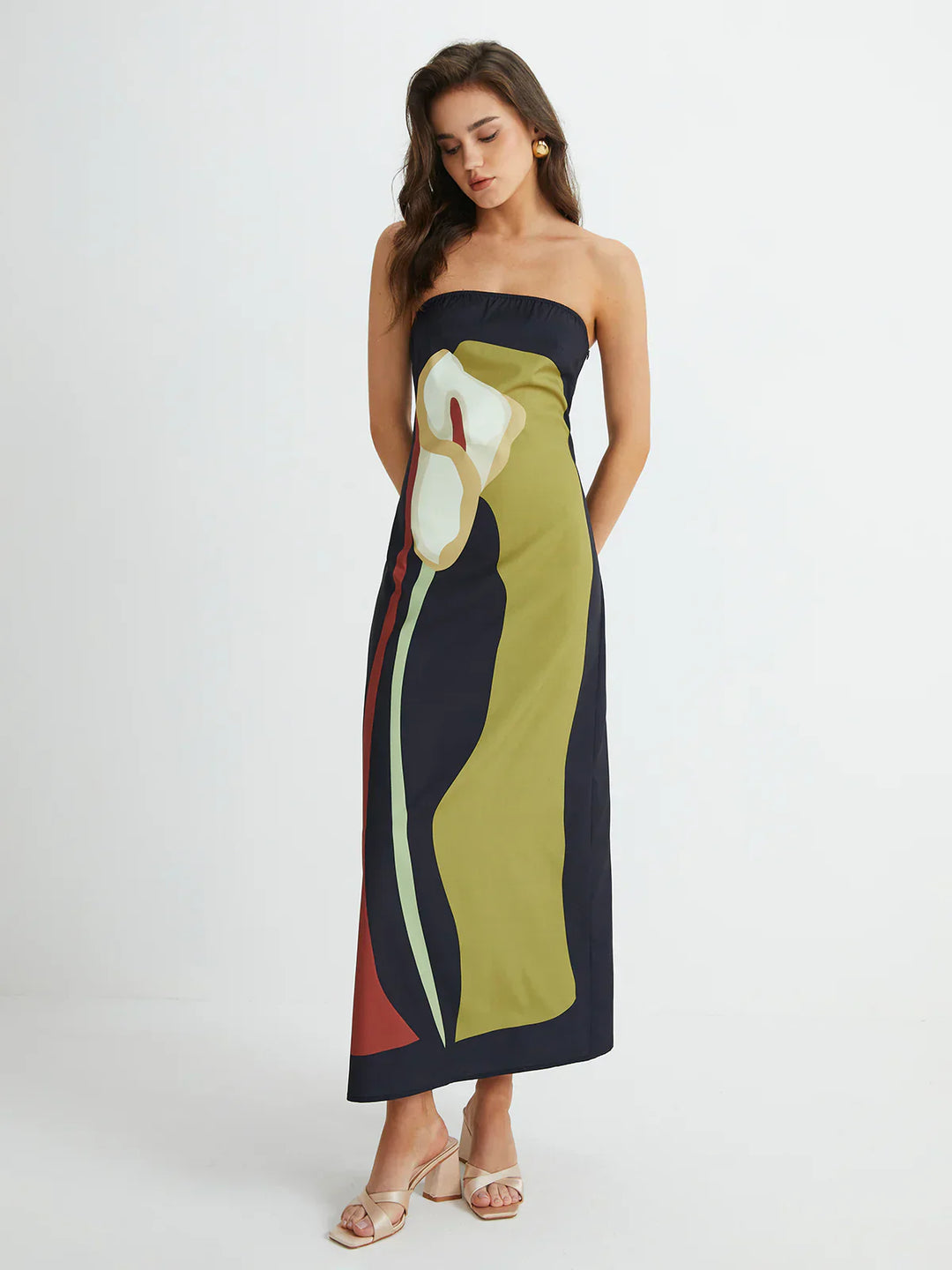 Lilia™ - Abstract Strapless Maxi Dress