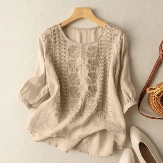 Florence | Embroidered Cotton Boho Blouse (Small Fit)