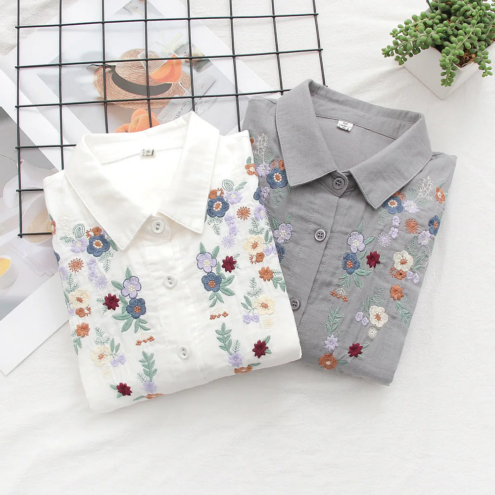 Adina | Embroidered Floral Button-Up Shirt