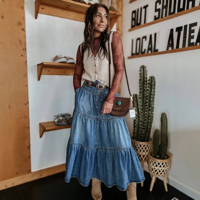 Luna™ Denim Boho Skirt