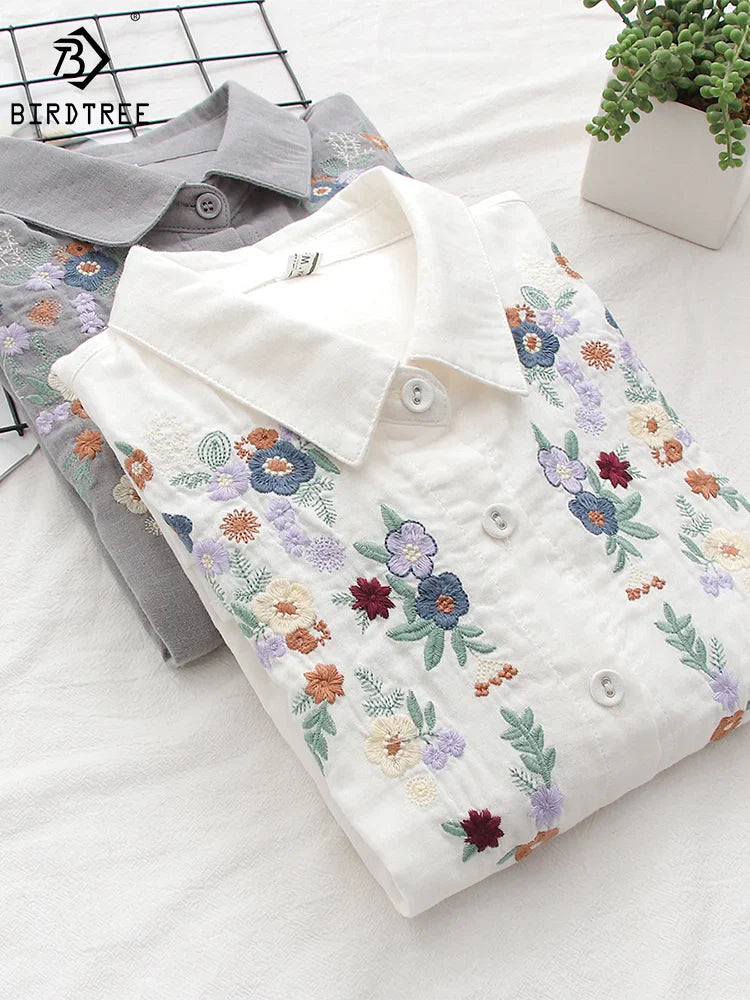 Adina | Embroidered Floral Button-Up Shirt