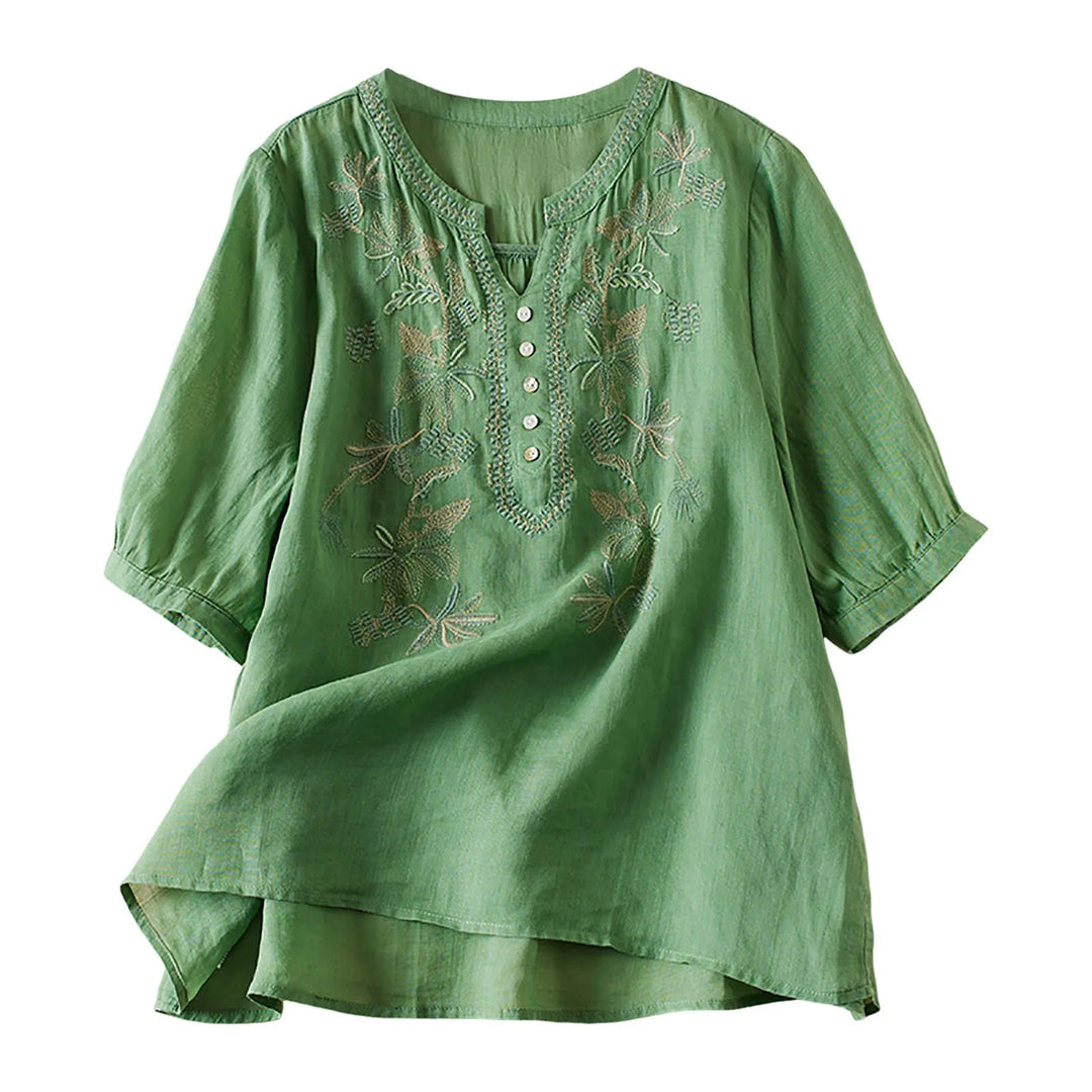 Summer Eleagnt Shirts Vintage Women Embroidery Blouse 3/4 Sleeve Tops Chemise Causal Loose Cotton Linen Blusas Femme Tunic 셔츠