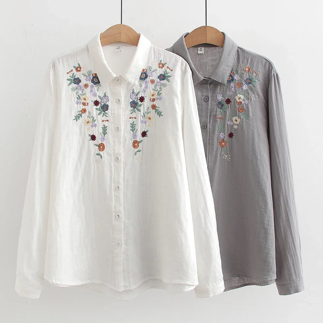 Adina | Embroidered Floral Button-Up Shirt