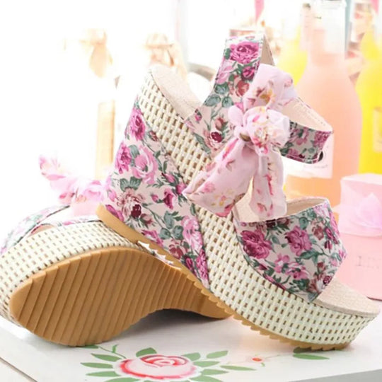 Emma - Floral Wedge Sandals