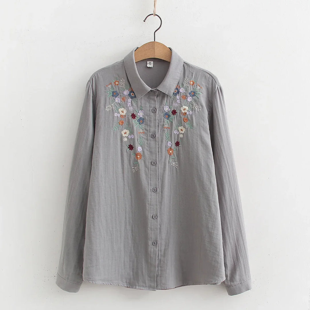 Adina | Embroidered Floral Button-Up Shirt