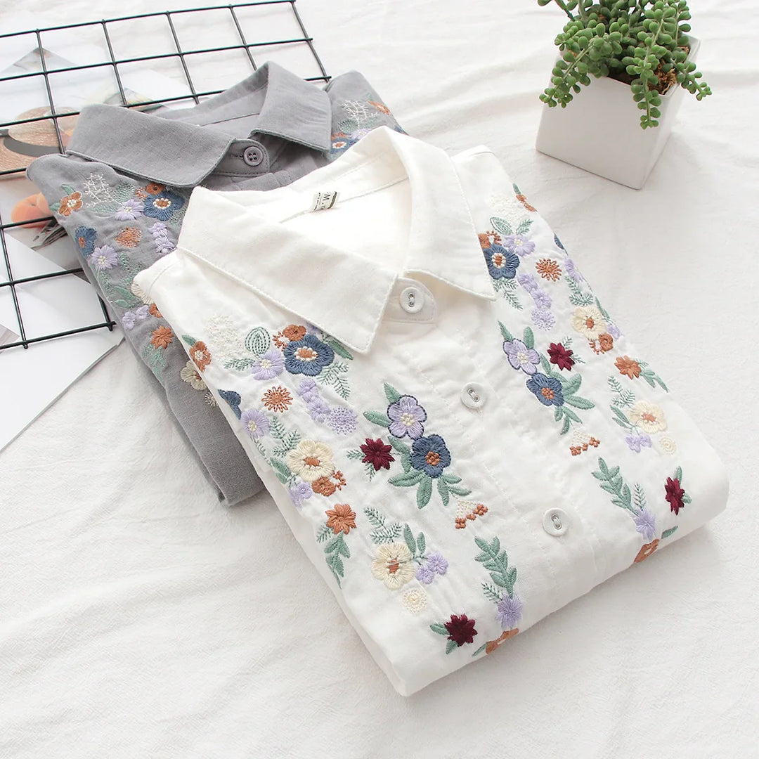 Adina | Embroidered Floral Button-Up Shirt