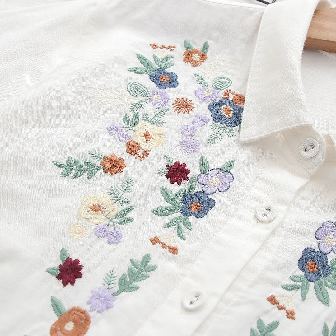 Adina | Embroidered Floral Button-Up Shirt