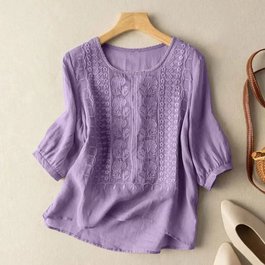 Florence™ | Embroidered Cotton Boho Blouse (Small Fit)