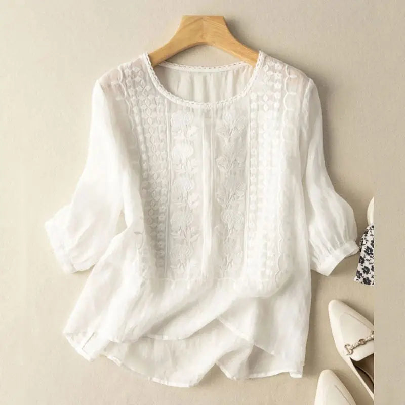 Florence™ | Embroidered Cotton Boho Blouse (Small Fit)