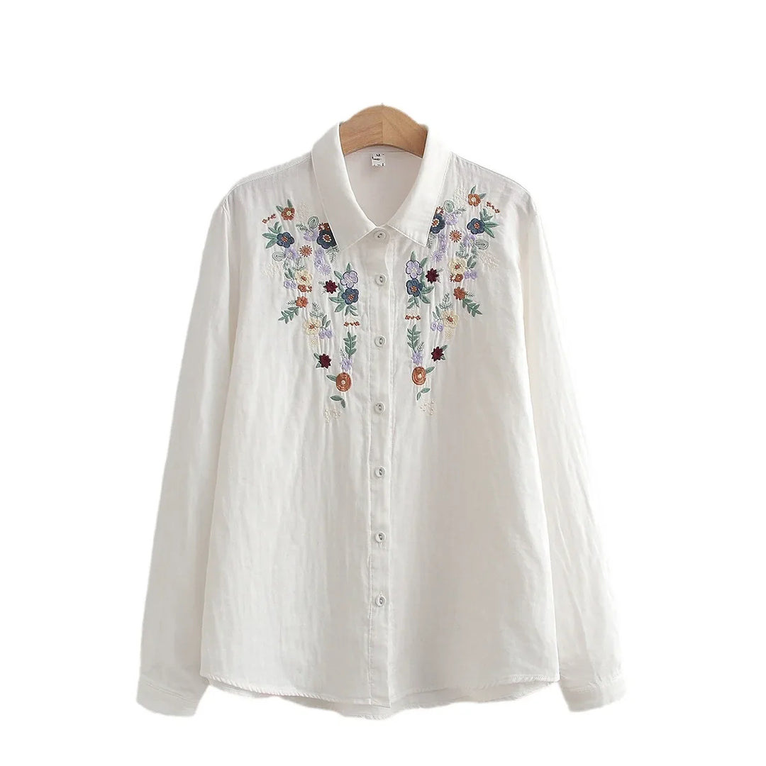 Adina | Embroidered Floral Button-Up Shirt