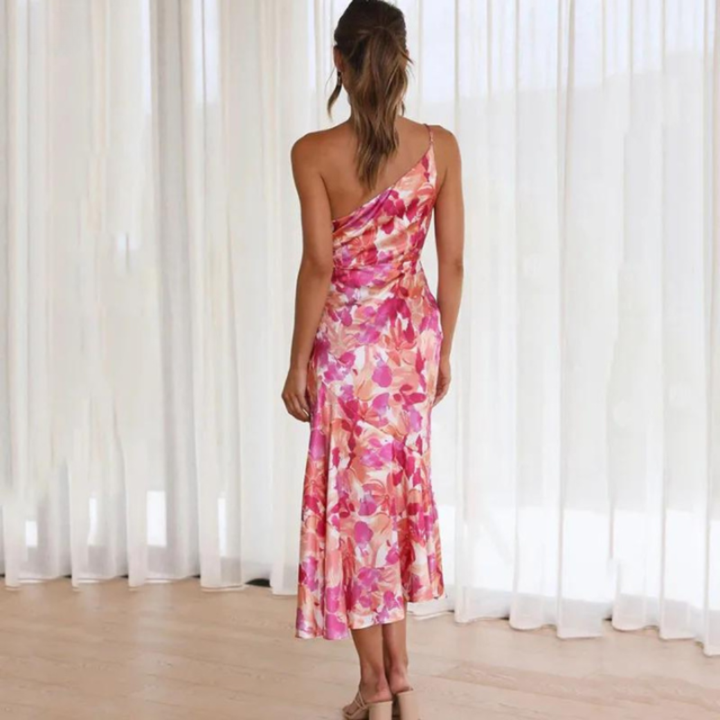 Celestia - One-Shoulder Floral Midi Dress