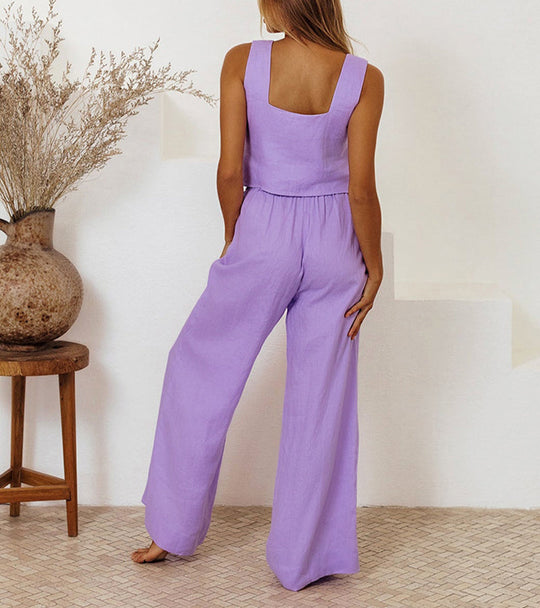 Evelyne™ | Luxe Minimalist Top & Wide-Leg Pants Set