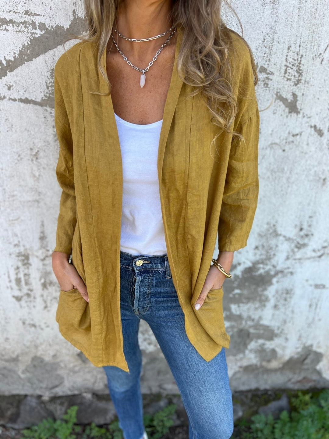 Linen Cardigan with Ruffles