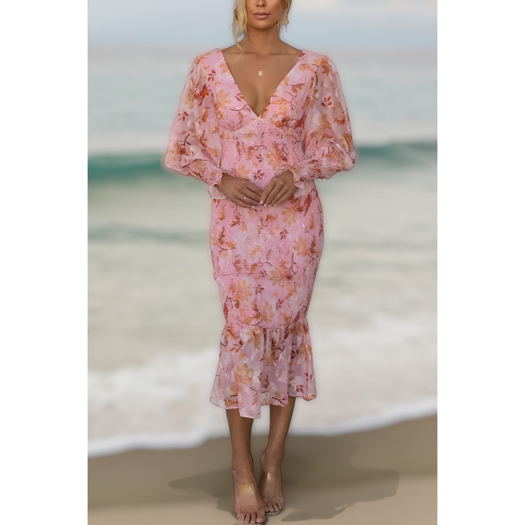 Camellia™ - Floral Ruffle Midi Dress