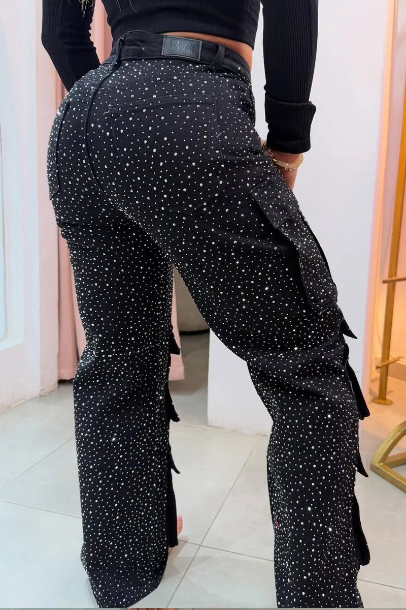 Lucy | Rhinestone Cargo Jeans